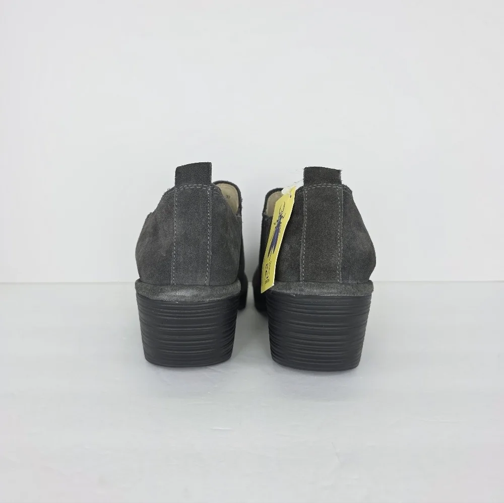 Fly London Wate Girl's Low Ankle Slip-On Booties Gray Suede Block Heel Size 13